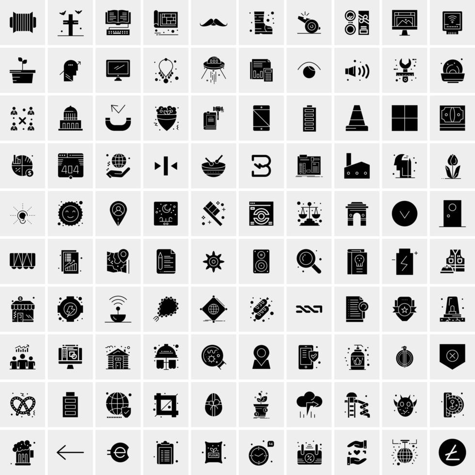 Set of 100 Business Solid Glyph icons vector