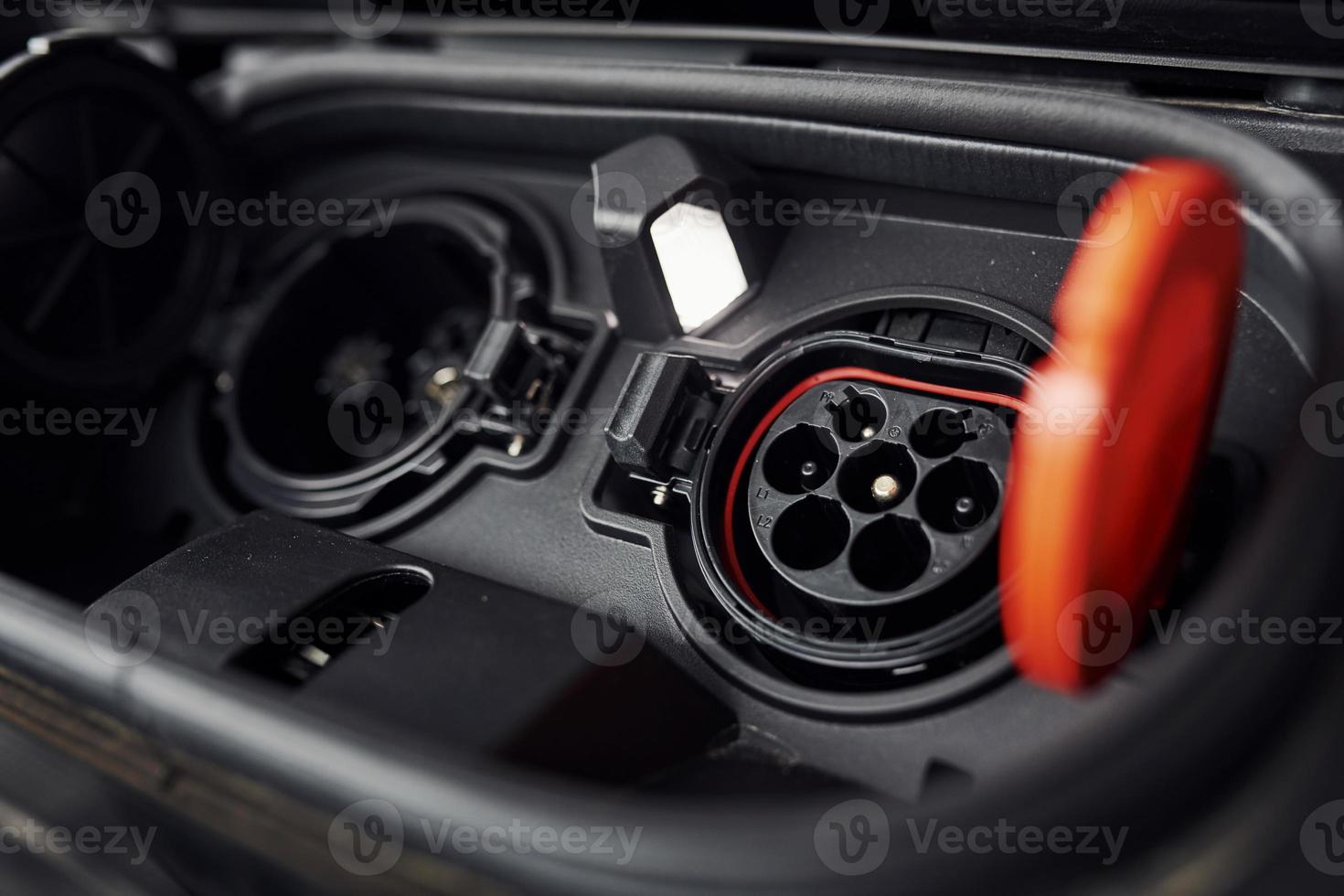 Charging inputs of brand new electrical car. Modern fuel. Conception of ecology photo