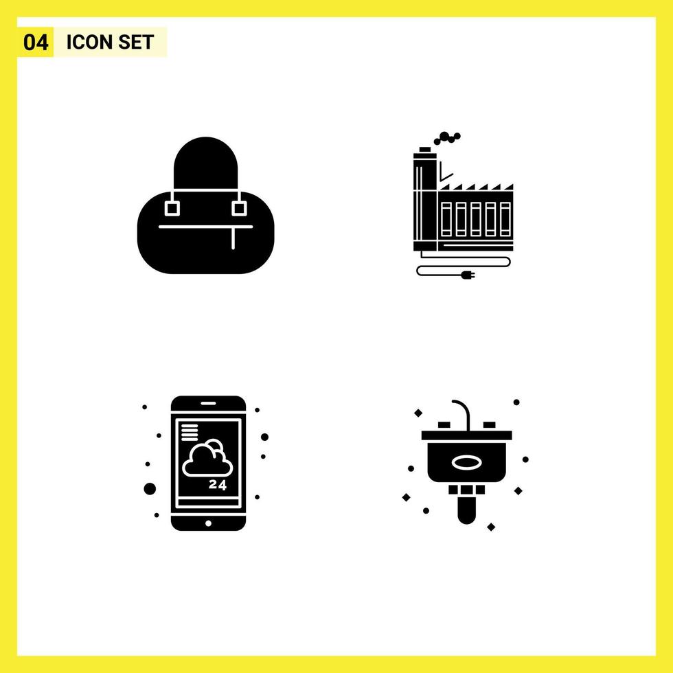 Set of 4 Commercial Solid Glyphs pack for bag report resource manufacturing weather Editable Vector Design Elements