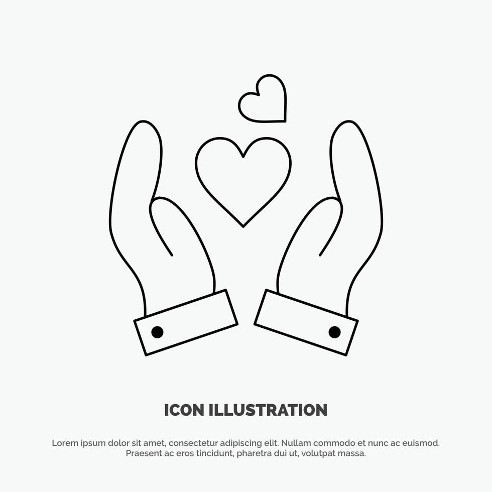 mano amor corazón boda línea icono vector