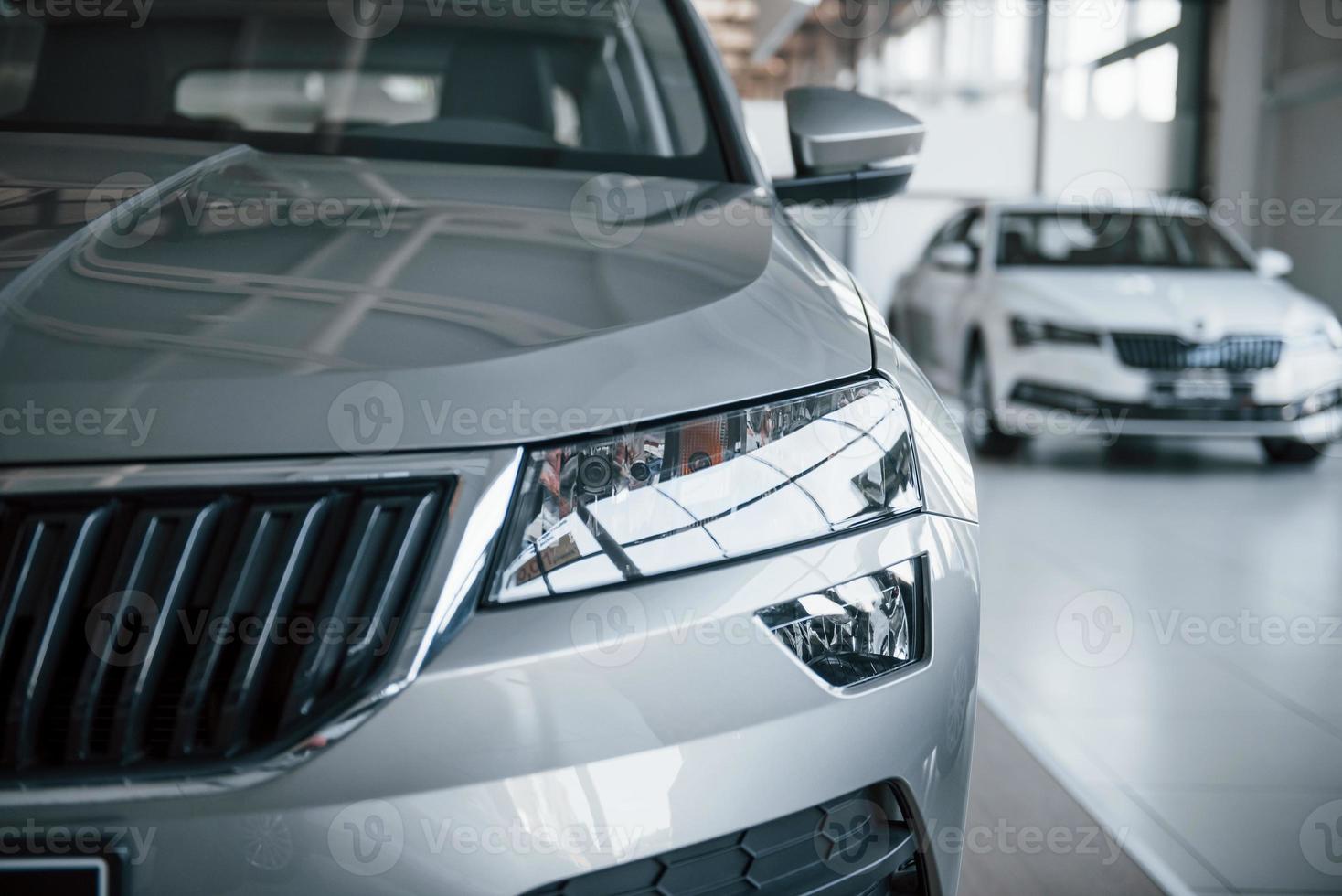 Particle close up view of modern brand new automobile photo