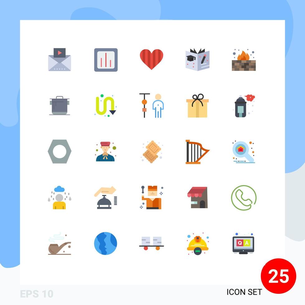 Paquete de 25 colores planos de interfaz de usuario de signos y símbolos modernos de elementos de diseño de vectores editables favoritos de educación de estadísticas de posgrado antivirus