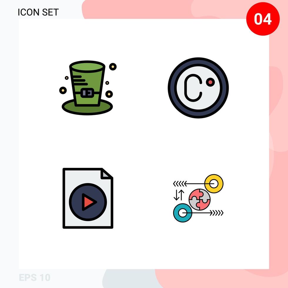 Set of 4 Modern UI Icons Symbols Signs for cap video canada measure business Editable Vector Design Elements