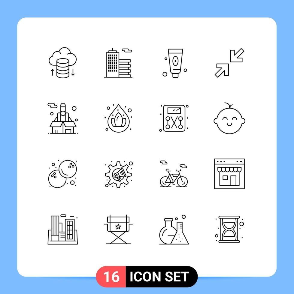 conjunto de pictogramas de 16 contornos simples de elementos de diseño de vector editables de flecha de negocio cosmético de fuerza de arranque