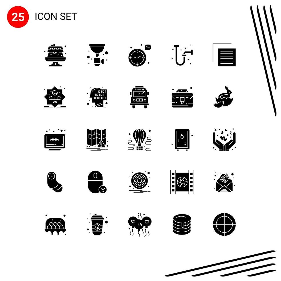 Universal Icon Symbols Group of 25 Modern Solid Glyphs of file pipe time industrial construction Editable Vector Design Elements