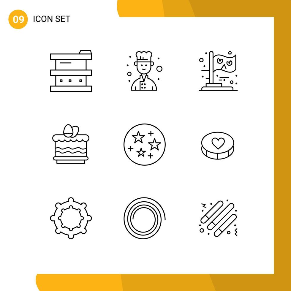 Universal Icon Symbols Group of 9 Modern Outlines of space egg flag eat cack Editable Vector Design Elements