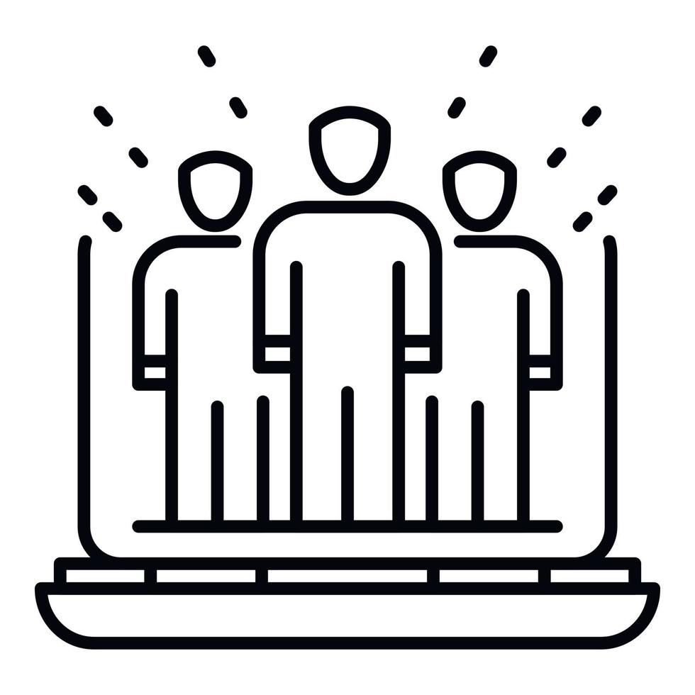 icono de grupo de computadoras de seminario web, estilo de esquema vector