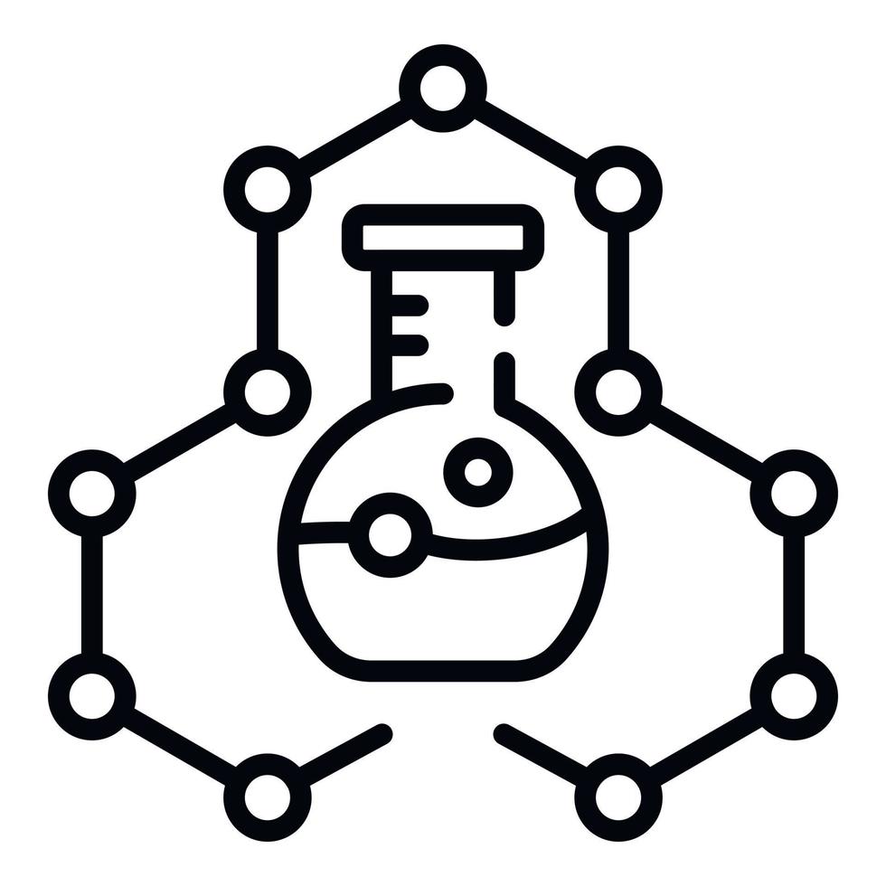 Molecules and flask icon, outline style vector