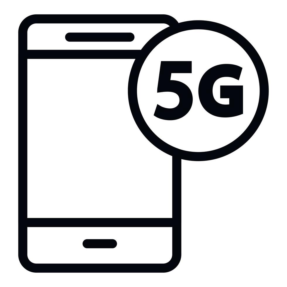 5G smartphone icon, outline style vector