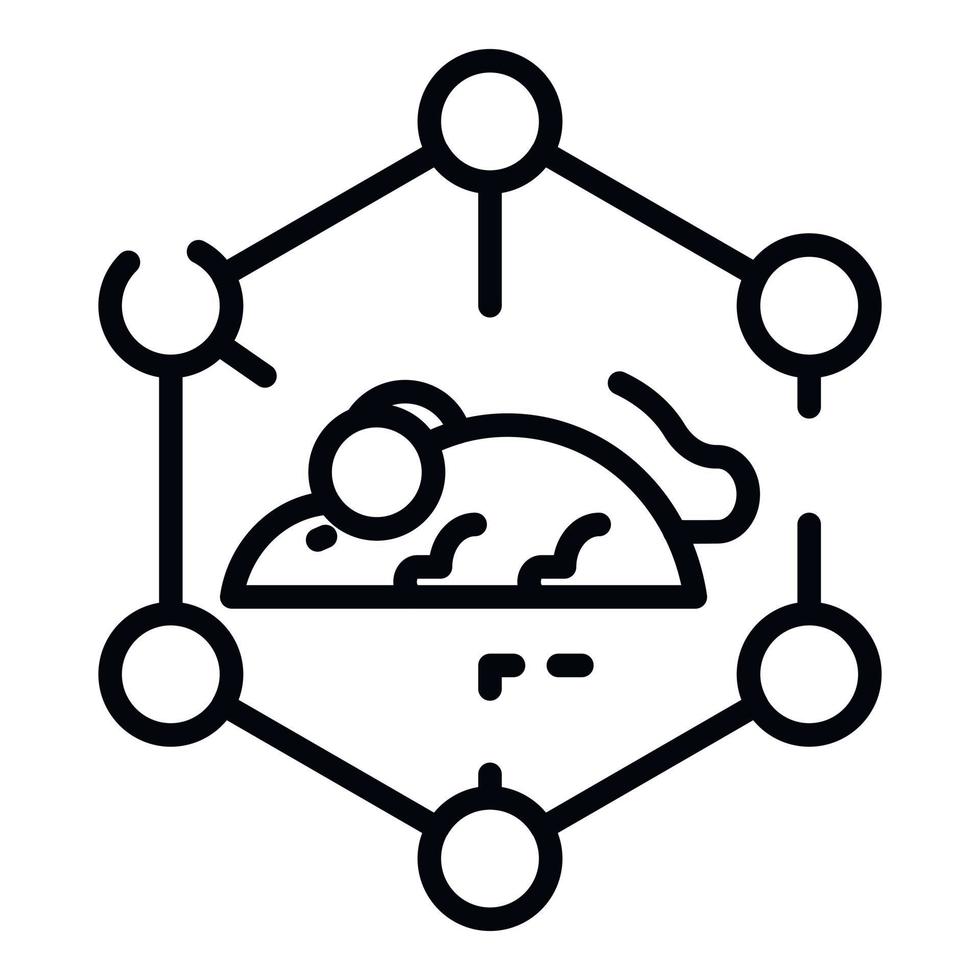 Molecular lattice and mouse icon, outline style vector