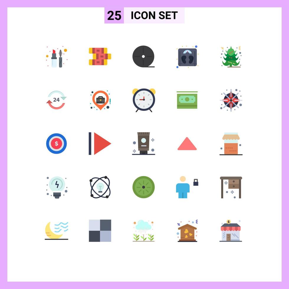 25 símbolos universales de signos de color plano de elementos de diseño de vector editables de escala navideña de película de árbol de conserjería