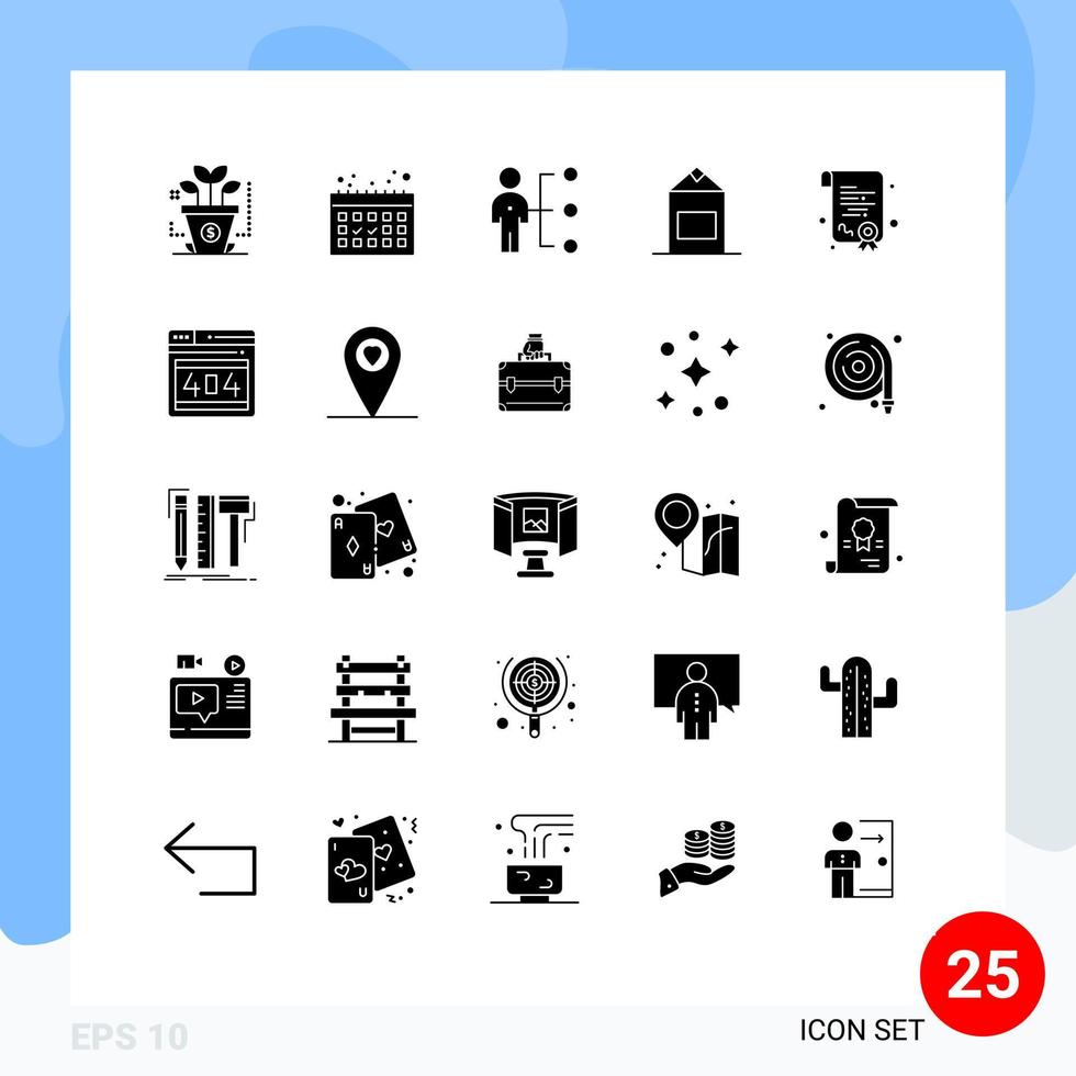 Mobile Interface Solid Glyph Set of 25 Pictograms of seo degree job certification pack Editable Vector Design Elements