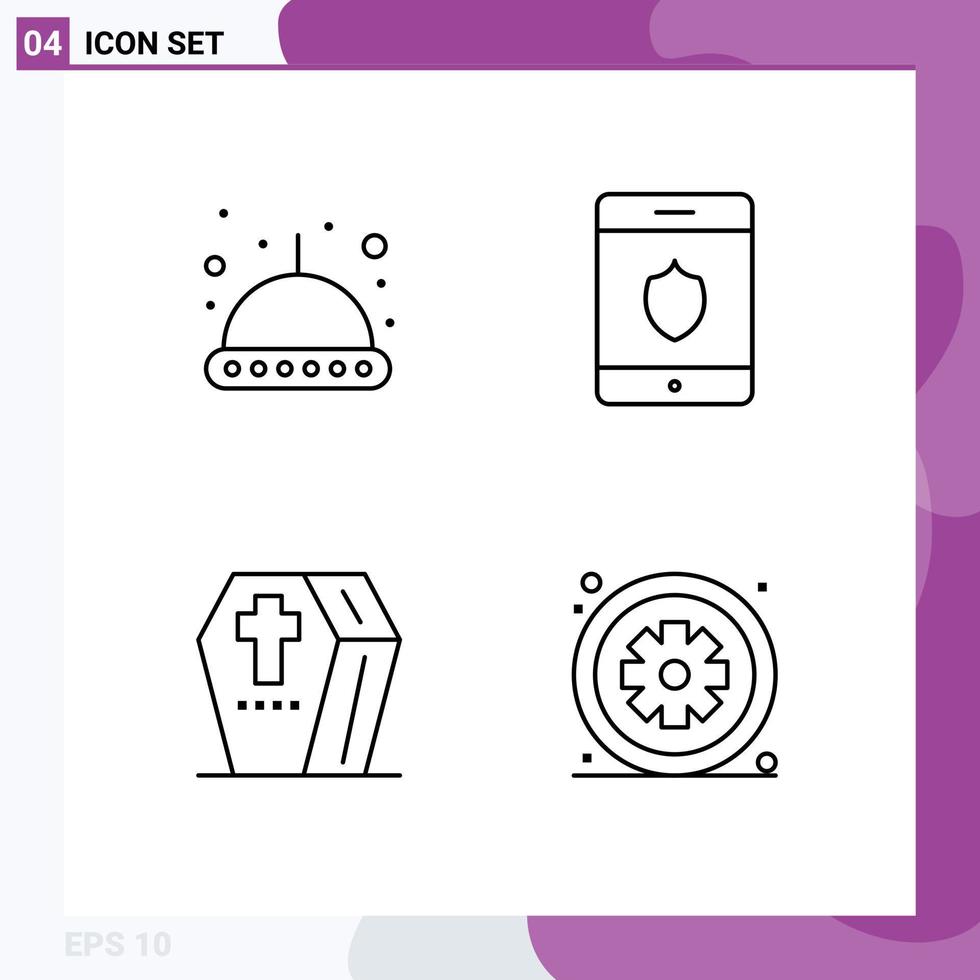 Pictogram Set of 4 Simple Filledline Flat Colors of astronomy scary security coffin asterisk Editable Vector Design Elements