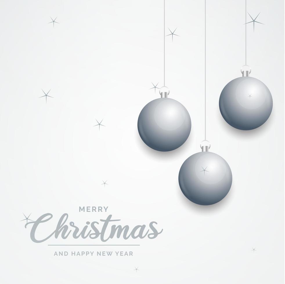 Elegant shiny white Christmas background with Silver baubles and place for text vector
