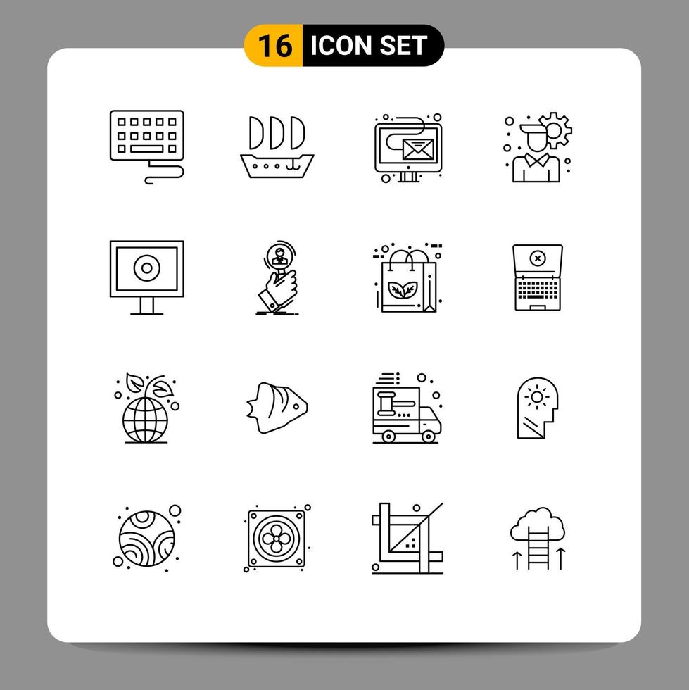 Modern Set of 16 Outlines and symbols such as find recruitment newsletter webcam display Editable Vector Design Elements