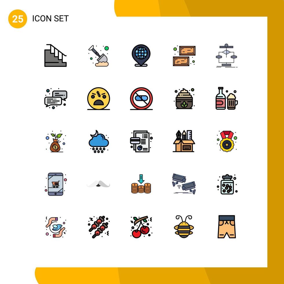 Mobile Interface Filled line Flat Color Set of 25 Pictograms of chart saint global value gold Editable Vector Design Elements