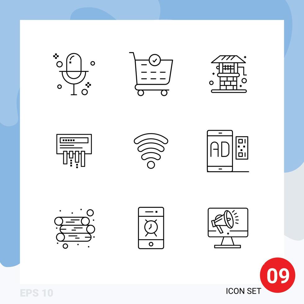 Modern Set of 9 Outlines Pictograph of signal wifi farm radio router Editable Vector Design Elements