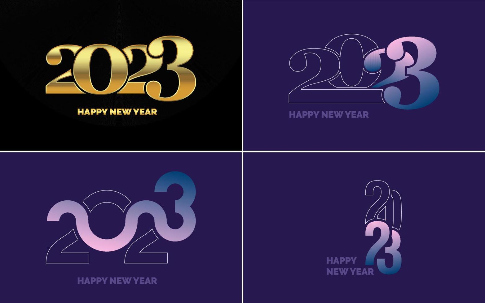 conjunto de diseño de logotipo 2023 feliz año nuevo. Plantilla de diseño de número 2023. decoración navideña 2023 símbolos de feliz año nuevo. diseño moderno de navidad para banner. red social. portada y calendario vector