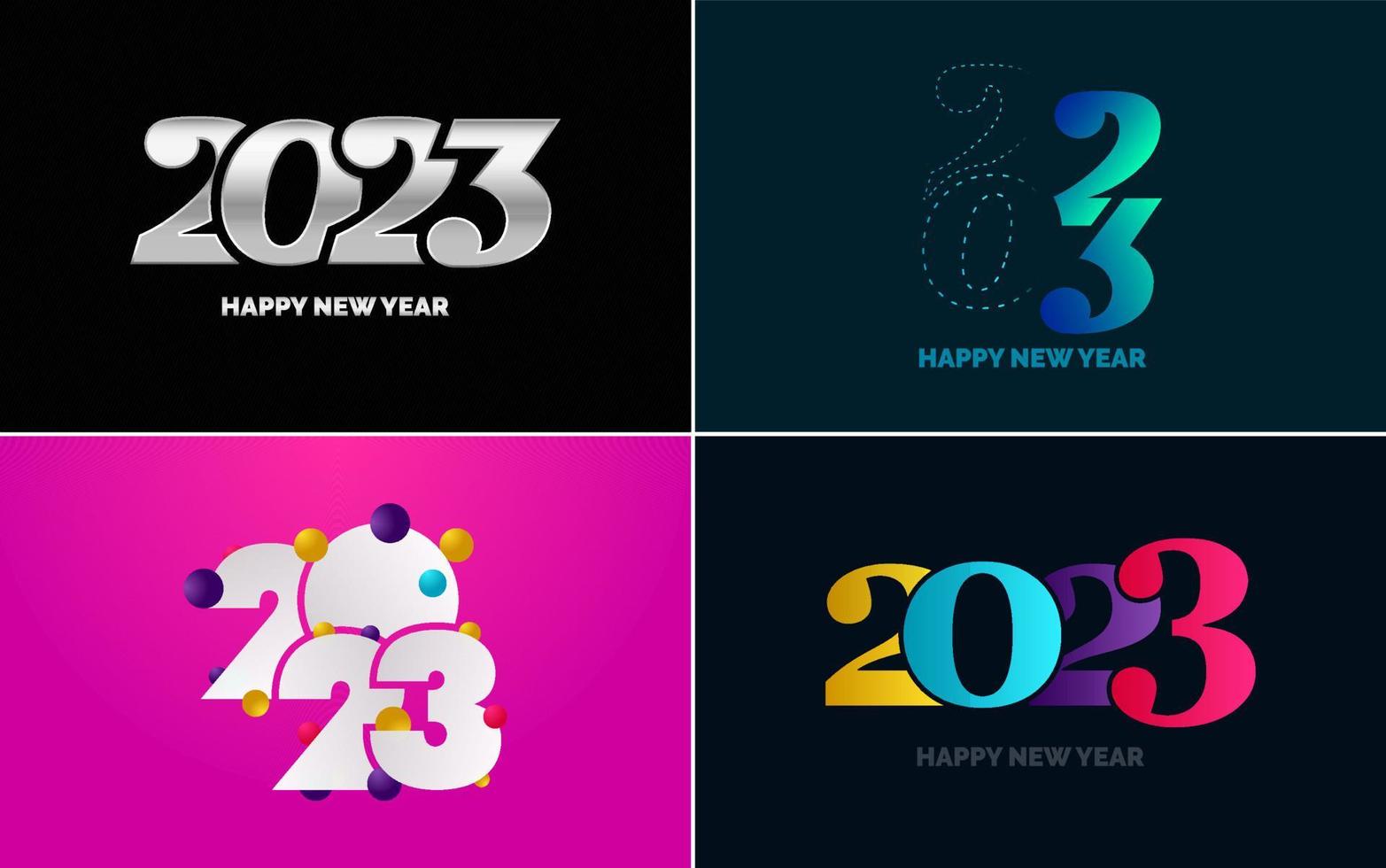 Set of logo design 2023 Happy New Year. 2023 number design template. Christmas decor 2023 Happy New Year symbols. Modern Xmas design for banner. social network. cover and calendar vector