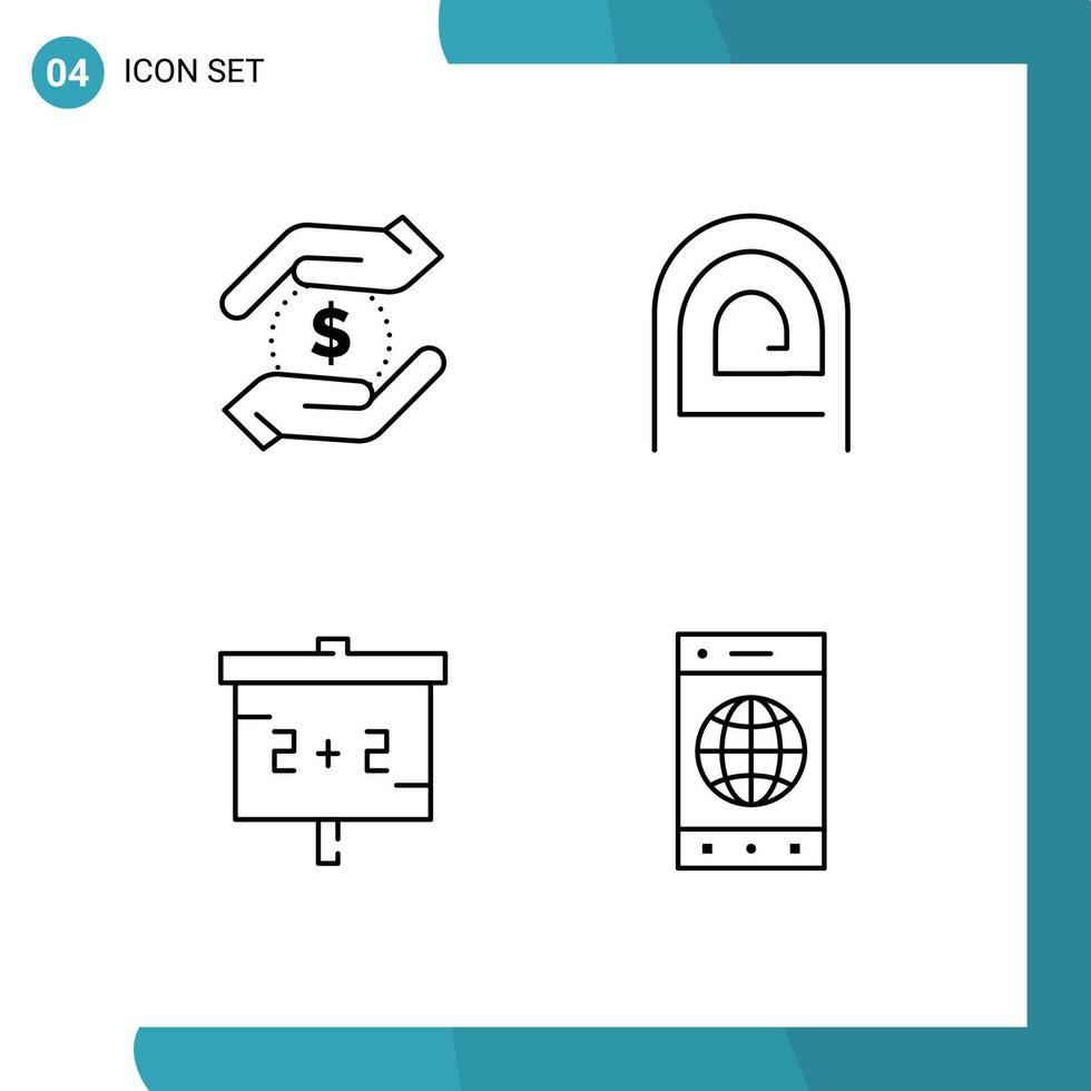 conjunto de pictogramas de 4 colores planos de línea rellena simple de moneda pizarra dinero contraseña estudios elementos de diseño vectorial editables vector