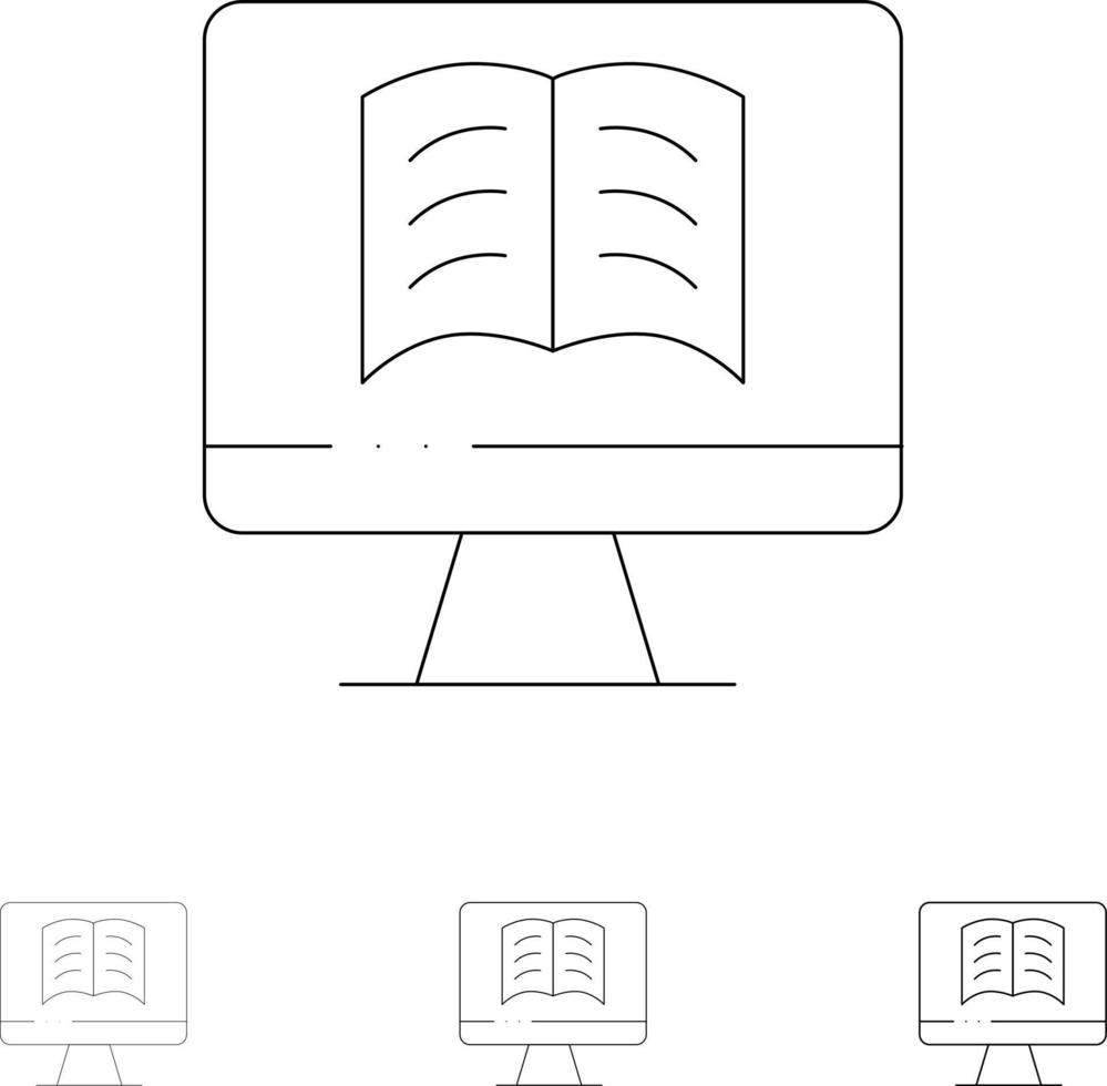 Computer Book OnTechnology Bold and thin black line icon set vector