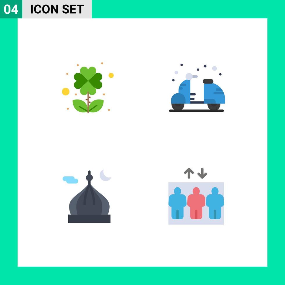 paquete de iconos planos de 4 símbolos universales de clover masjid beach luna caliente elementos de diseño vectorial editables vector