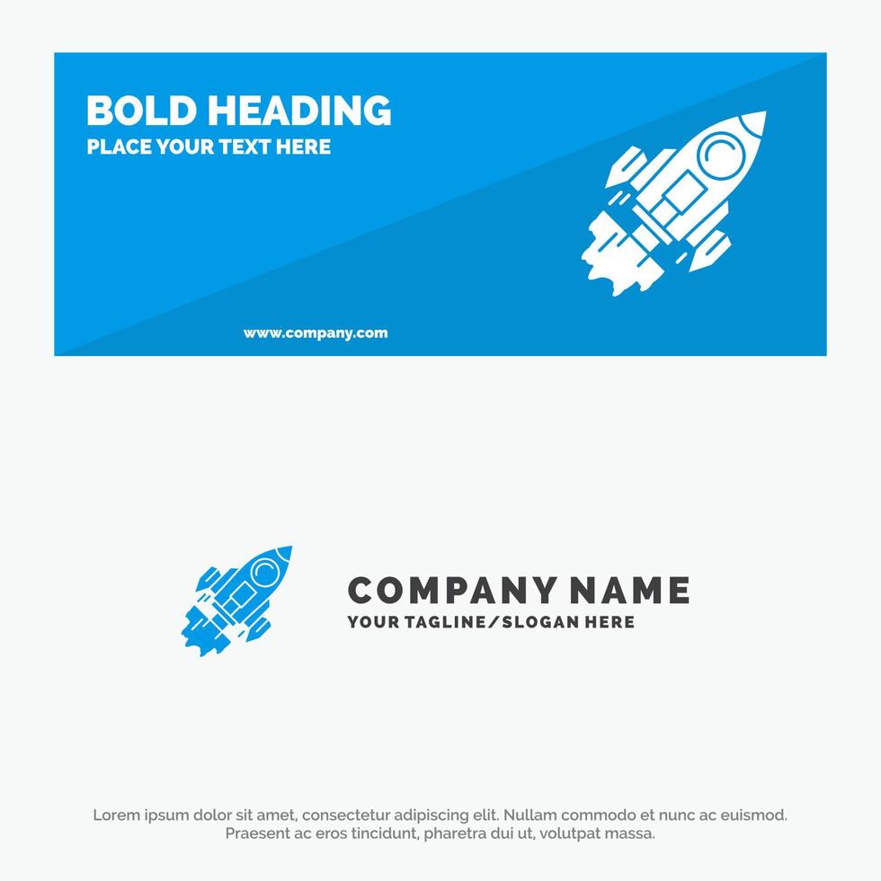 Startup Business Goal Launch Mission Spaceship SOlid Icon Website Banner and Business Logo Template vector