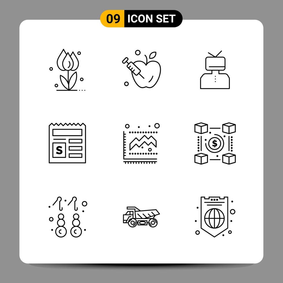 9 Black Icon Pack Outline Symbols Signs for Responsive designs on white background 9 Icons Set vector