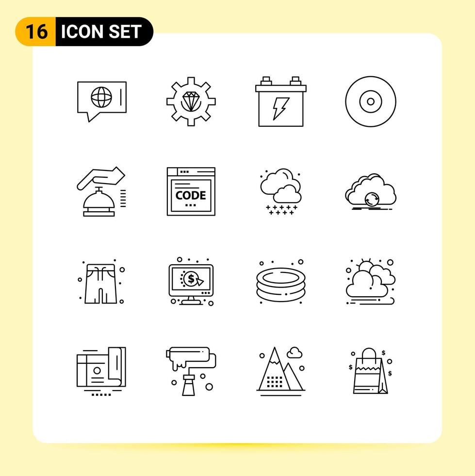 Mobile Interface Outline Set of 16 Pictograms of gdpr disc programming ray energy Editable Vector Design Elements