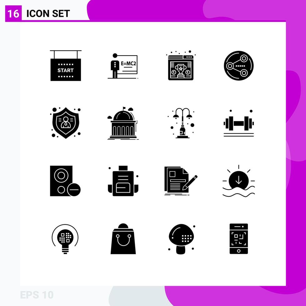 16 Universal Solid Glyphs Set for Web and Mobile Applications people media awards social share Editable Vector Design Elements