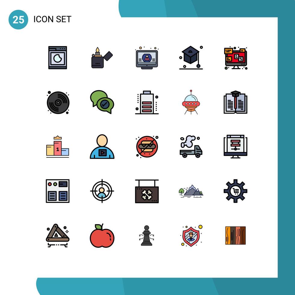 conjunto de 25 iconos modernos de la interfaz de usuario signos de símbolos para los elementos de diseño vectorial editables de la marca de graduación de la cuenta de la escuela de chat vector