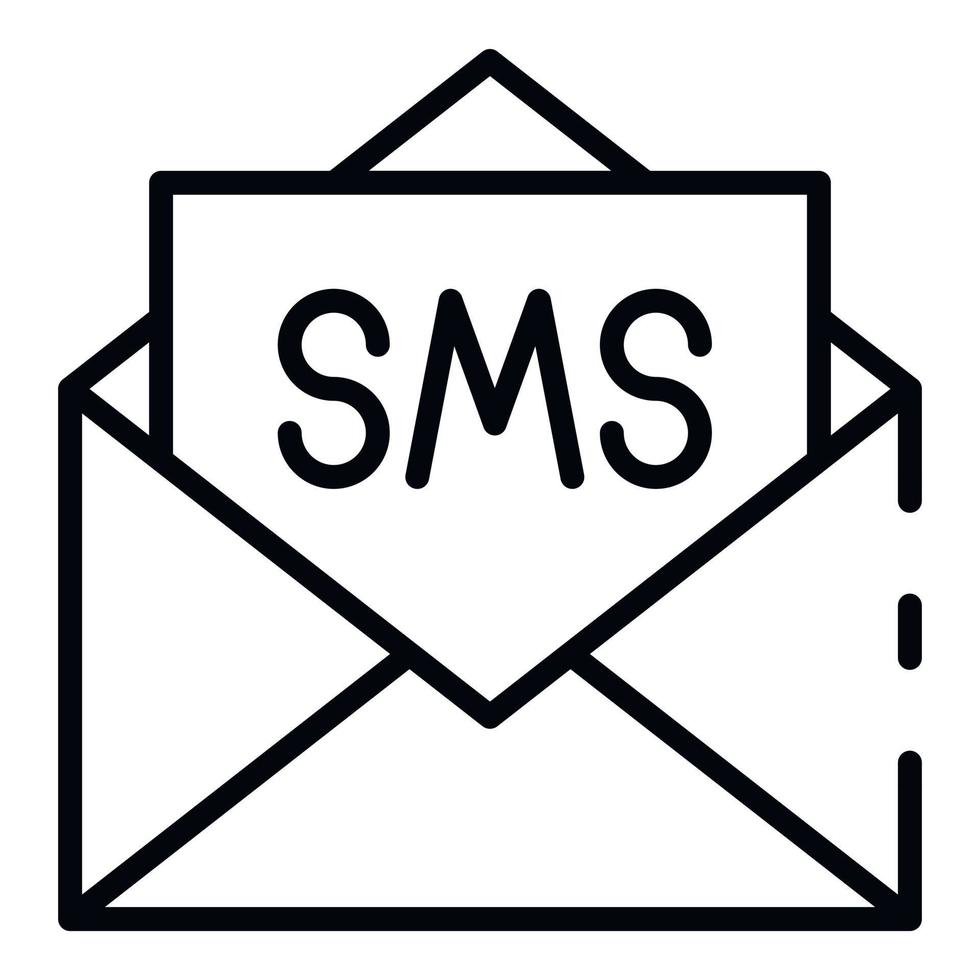 SMS in envelope icon, outline style vector
