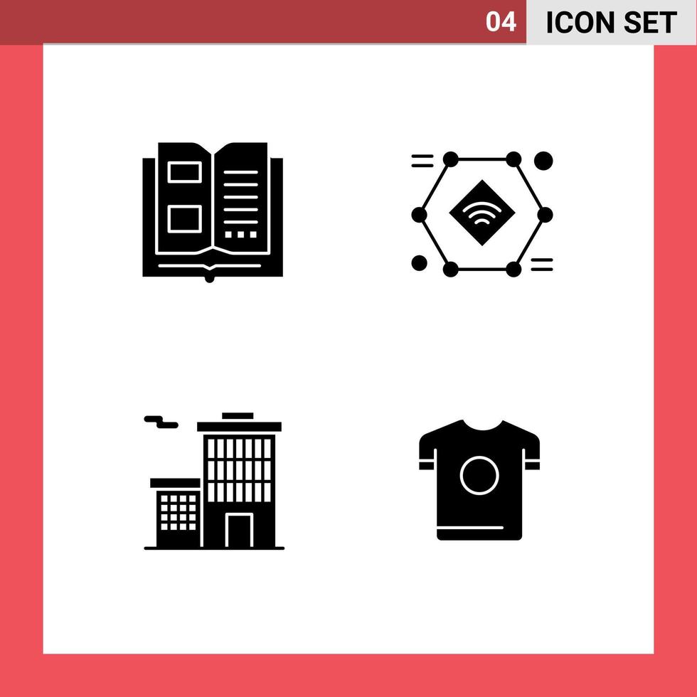 User Interface Pack of 4 Basic Solid Glyphs of book building reading record corporation Editable Vector Design Elements