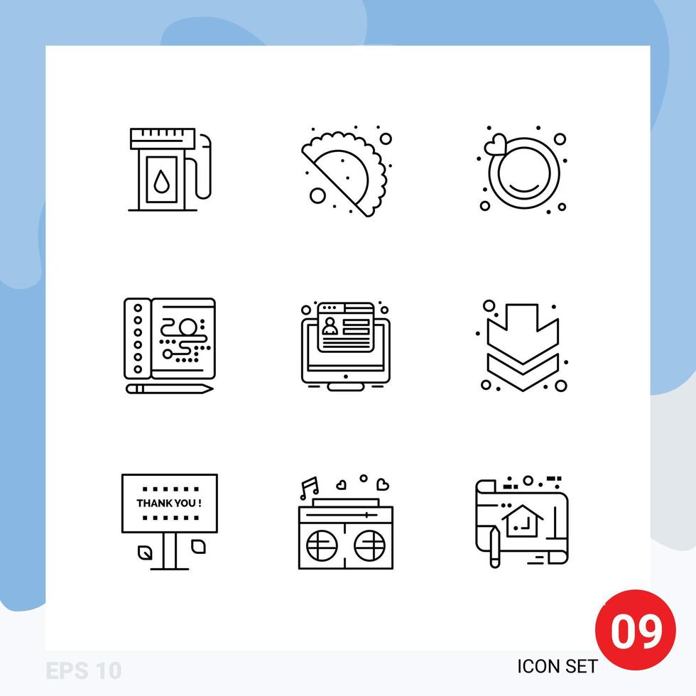 conjunto de 9 iconos de interfaz de usuario modernos signos de símbolos para flecha navegador anillo marketing acuarela elementos de diseño vectorial editables vector