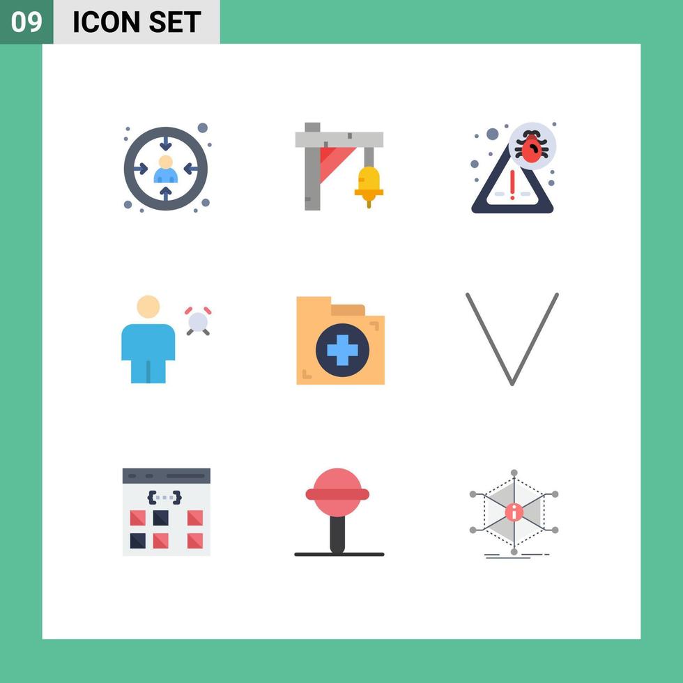 9 Universal Flat Color Signs Symbols of bag timer bug human avatar Editable Vector Design Elements