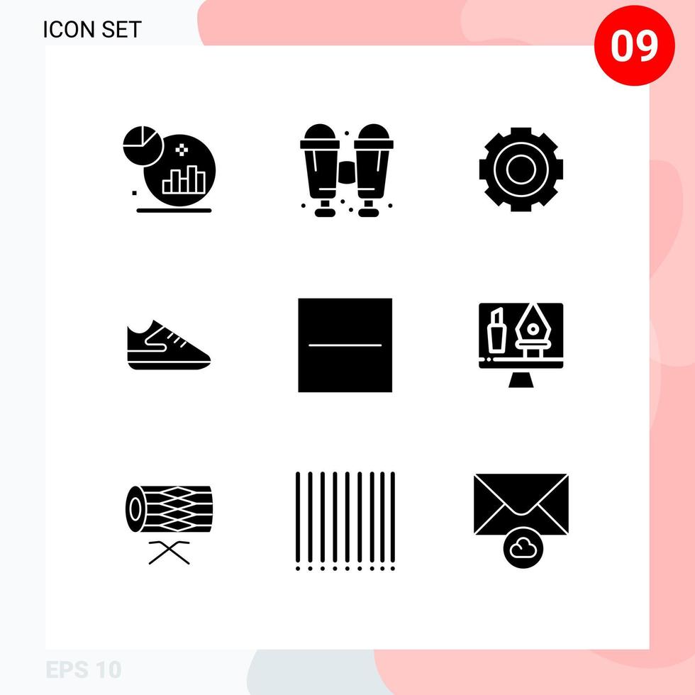 Pictogram Set of 9 Simple Solid Glyphs of hide close general sports exercise Editable Vector Design Elements