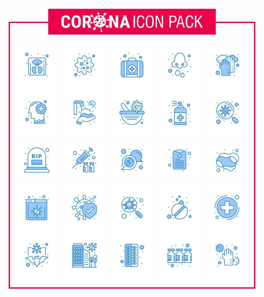 25 Blue coronavirus epidemic icon pack suck as hands nose emergency health cold viral coronavirus 2019nov disease Vector Design Elements
