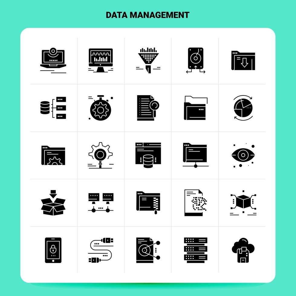 Solid 25 Data Management Icon set Vector Glyph Style Design Black Icons Set Web and Mobile Business ideas design Vector Illustration