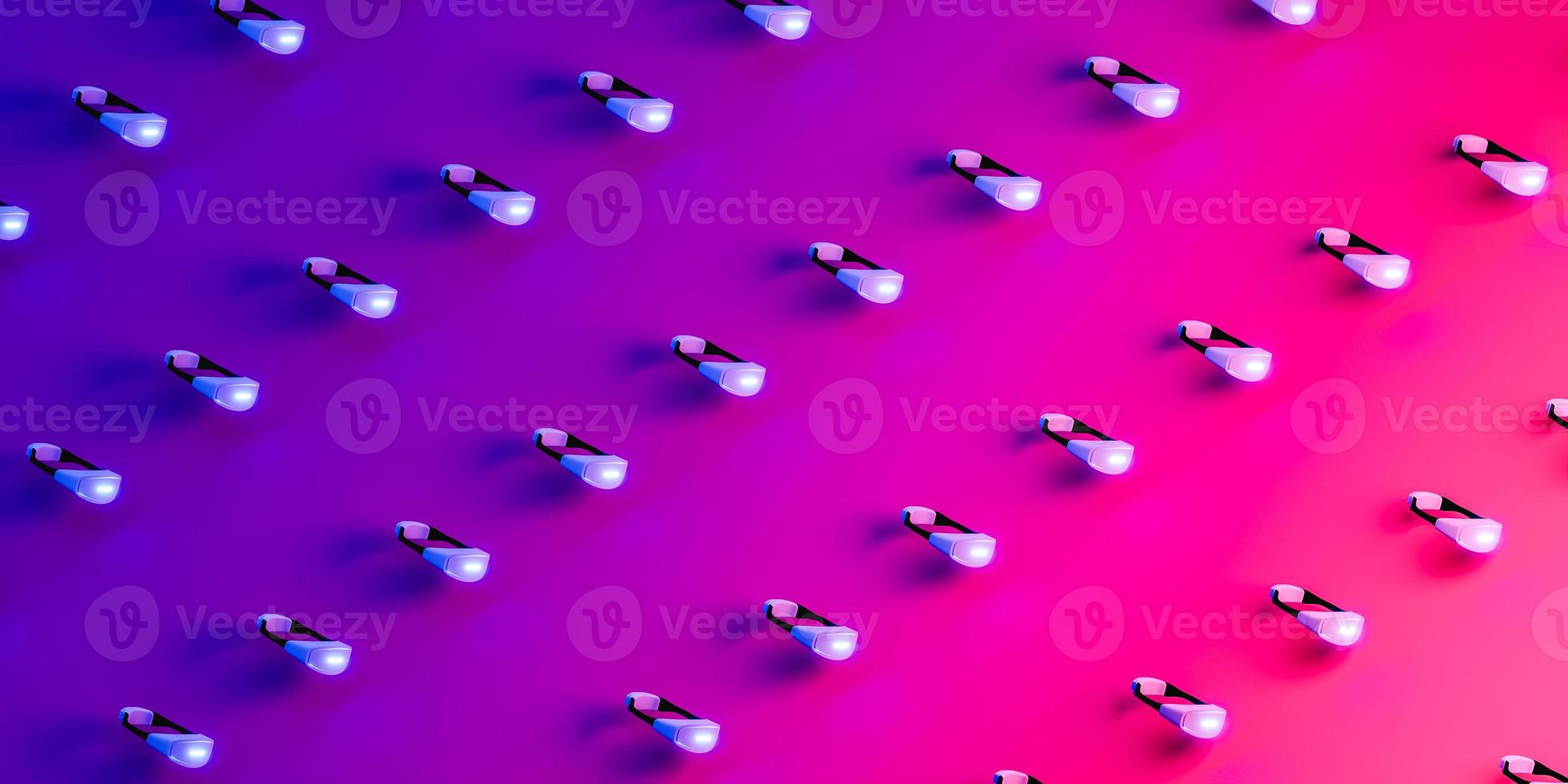 Set of various virtual reality goggles in line. 3d render photo