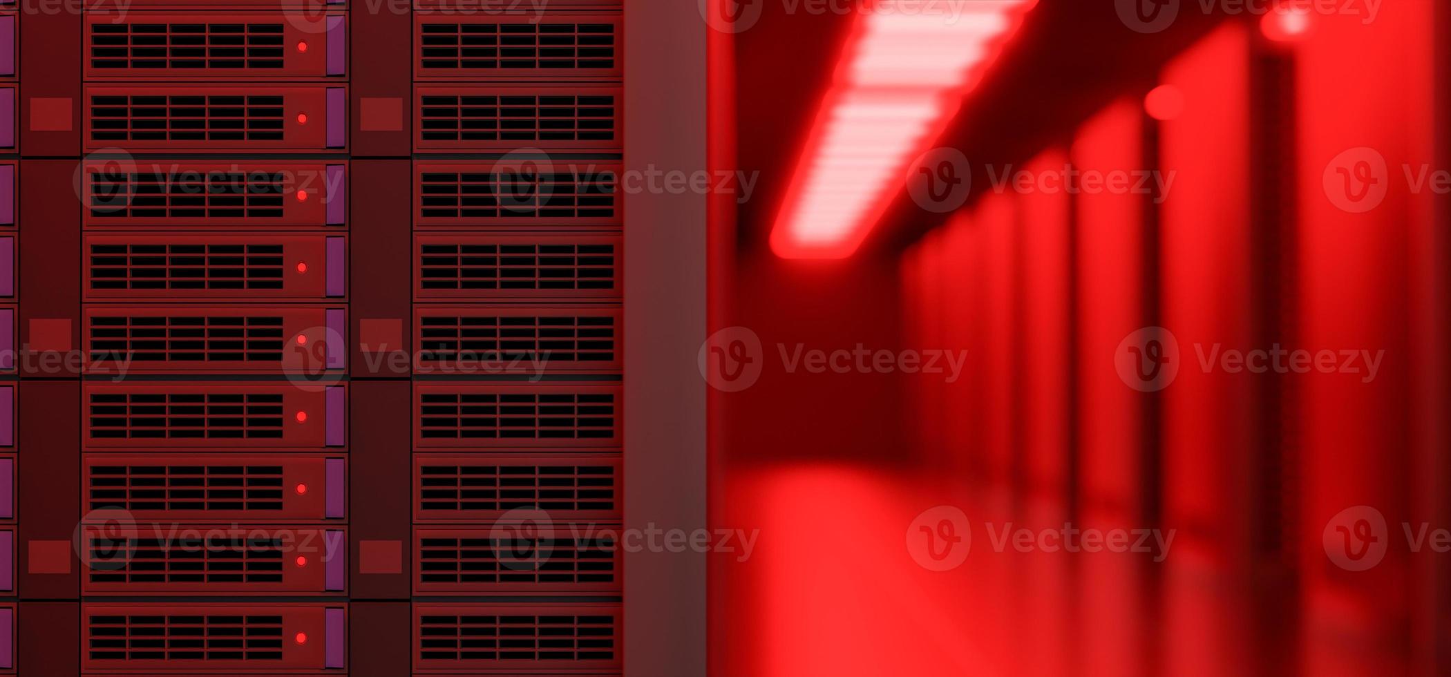 Server rack toned in red neon color photo