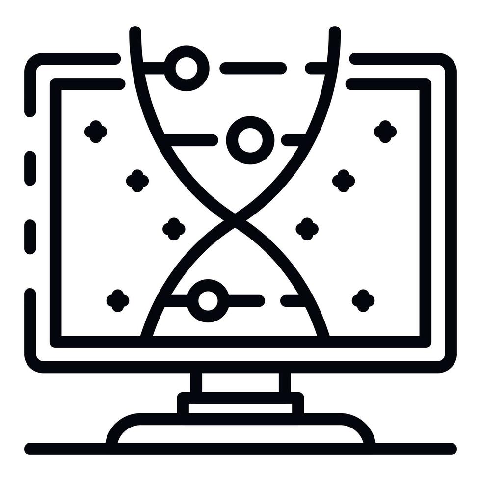 DNA on the monitor icon, outline style vector