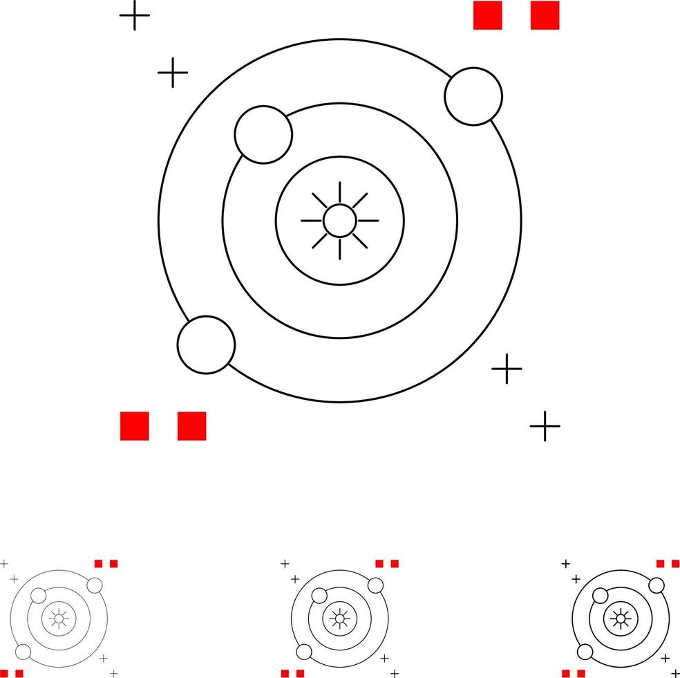 Galaxy Orbit Space Bold and thin black line icon set vector