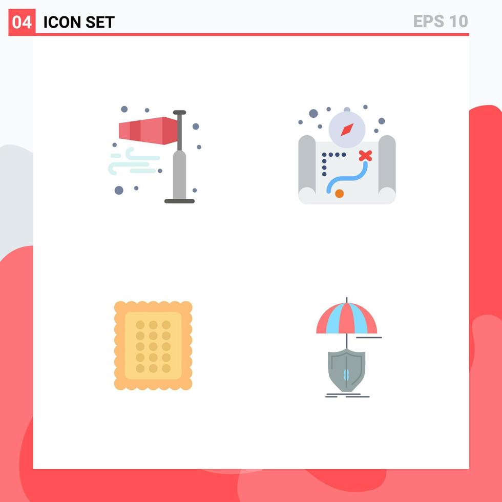 Set of 4 Modern UI Icons Symbols Signs for air baking pole wind location food Editable Vector Design Elements