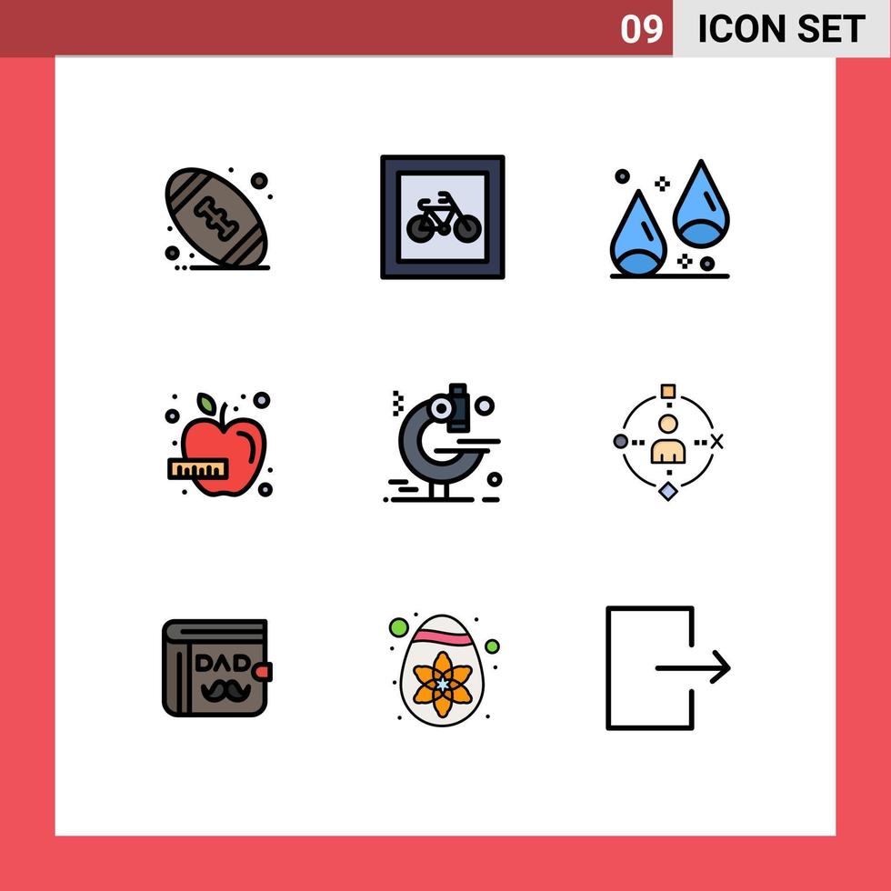 Universal Icon Symbols Group of 9 Modern Filledline Flat Colors of microscope vegetable autumn health apple Editable Vector Design Elements