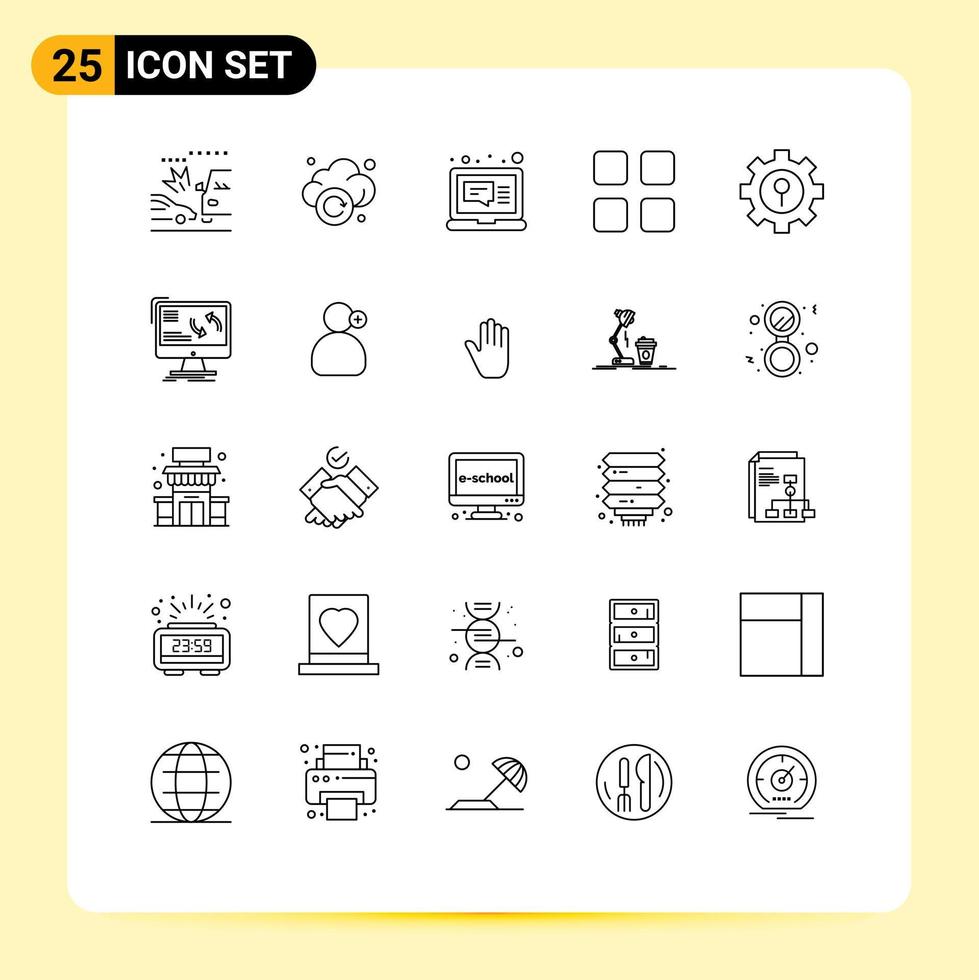 Mobile Interface Line Set of 25 Pictograms of lock math email education calc Editable Vector Design Elements