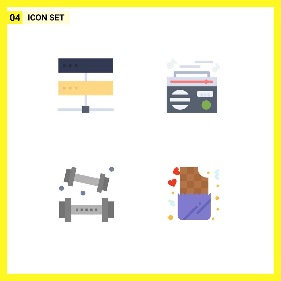 Modern Set of 4 Flat Icons Pictograph of connection activities hosting music game Editable Vector Design Elements