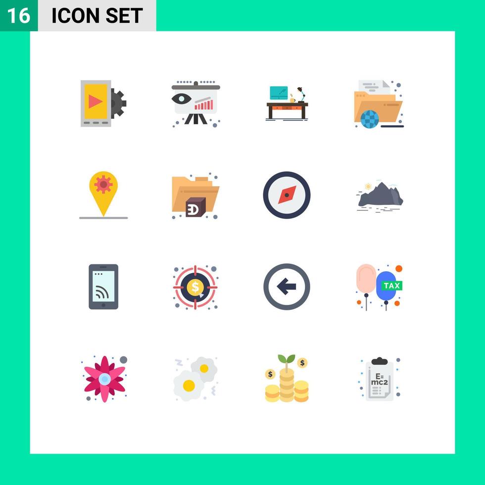 16 símbolos universales de signos de color plano de la carpeta de aprendizaje empresarial paquete editable de elementos creativos de diseño de vectores
