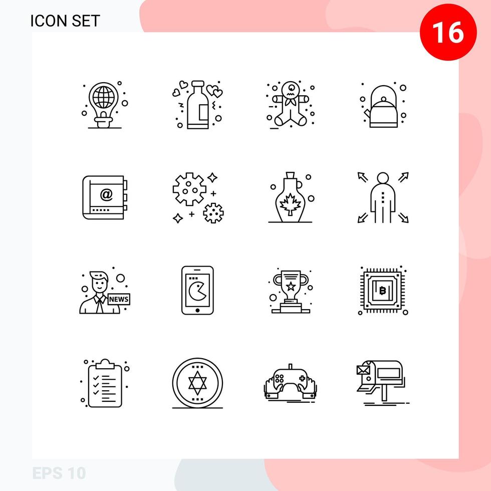 16 Thematic Vector Outlines and Editable Symbols of contact book wine tea breakfast Editable Vector Design Elements