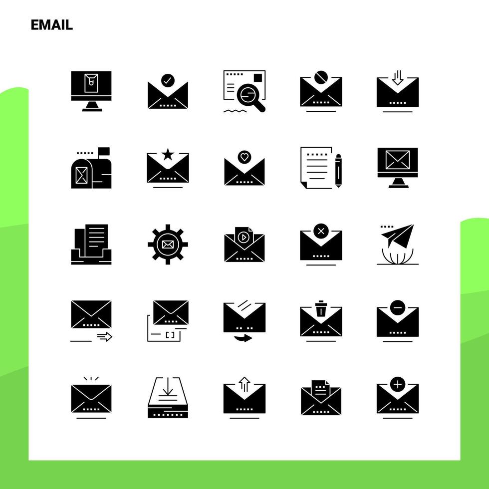 25 conjunto de iconos de correo electrónico plantilla de ilustración de vector de icono de glifo sólido para ideas web y móviles para empresa comercial