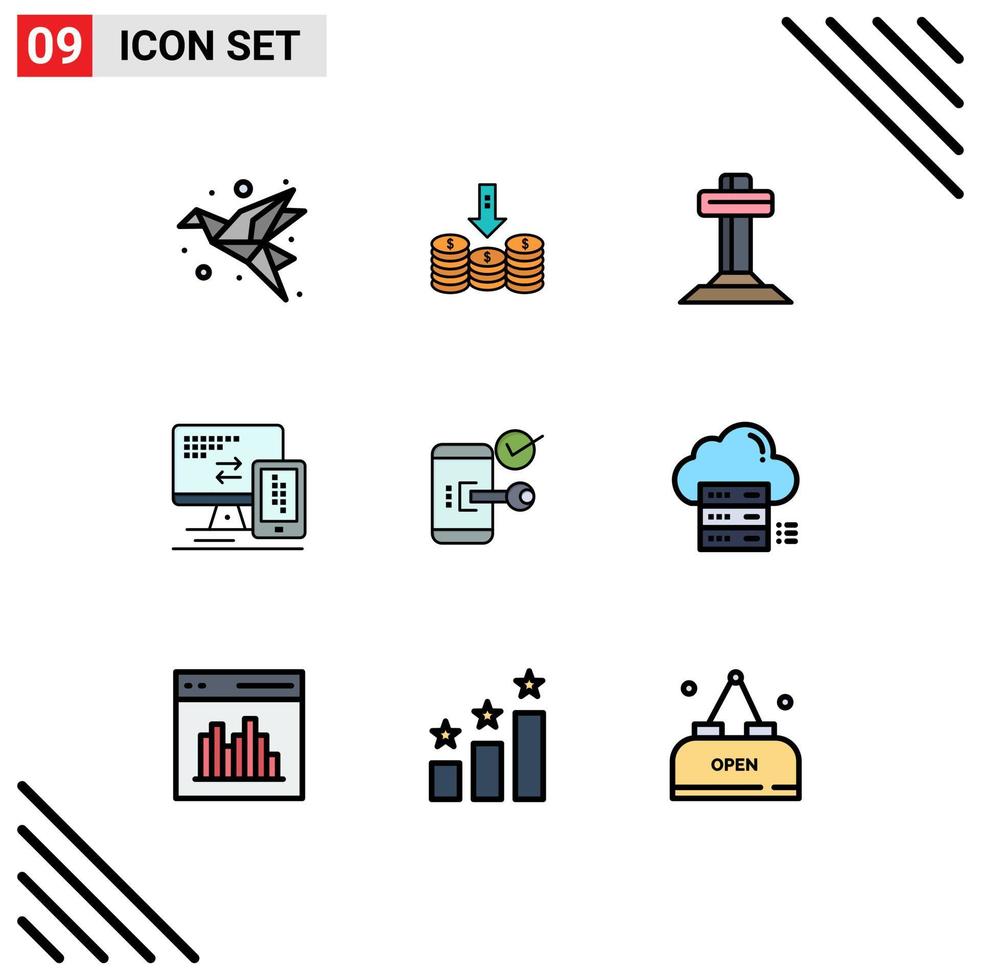 Set of 9 Modern UI Icons Symbols Signs for cell monitor down computer cross Editable Vector Design Elements